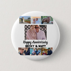 Custom Modern Name 7 Photo Anniversary   6 Cm Round Badge