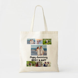 Custom Modern Name 7 Photo Anniversary Tote Bag