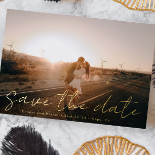 Custom Modern Names Photo Gold Save The Date Foil 