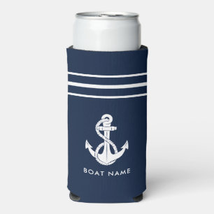 Custom Modern Nautical Anchor and Boat Name Seltzer Can Cooler