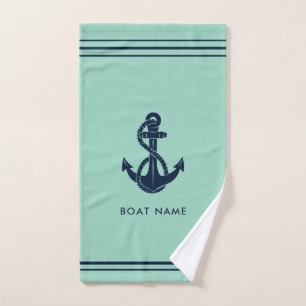 Custom Modern Nautical Anchor Sailing Boat Name Hand Towel