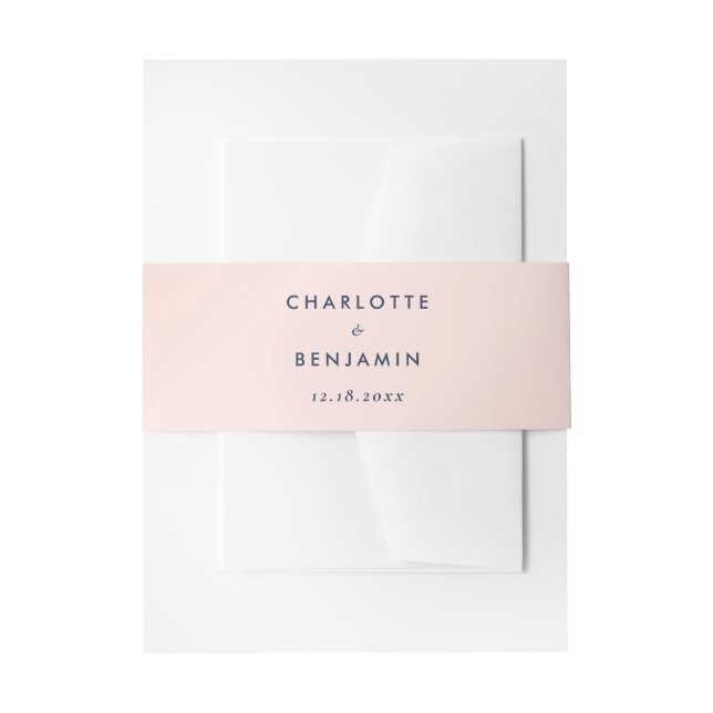Custom Modern Navy Blue and Blush Wedding Invitation Belly Band (Front Example)