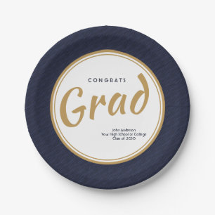 Custom Modern Navy / Gold Graduation Party Paper Plate