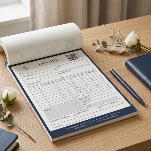 Custom Modern Navy Wedding Planner Invoice Billing Notepad (Custom Modern Navy Wedding Planner Invoice Billing Notepad)