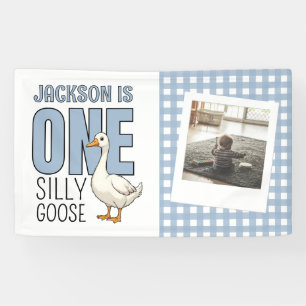 Custom Modern One Silly Goose First Birthday Party Banner