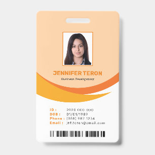 Custom Modern Orange Employee ID Card with barcode Badge