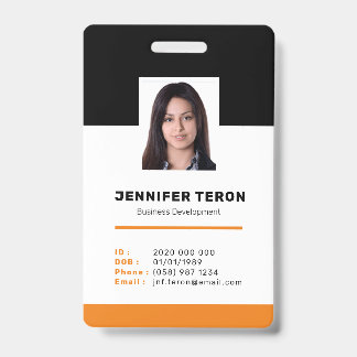 Custom Modern Orange Employee ID Card with barcode Badge