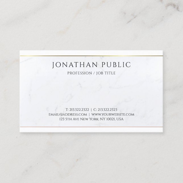 Custom Modern Personalised Elegant Gold Marble Business Card (Front)