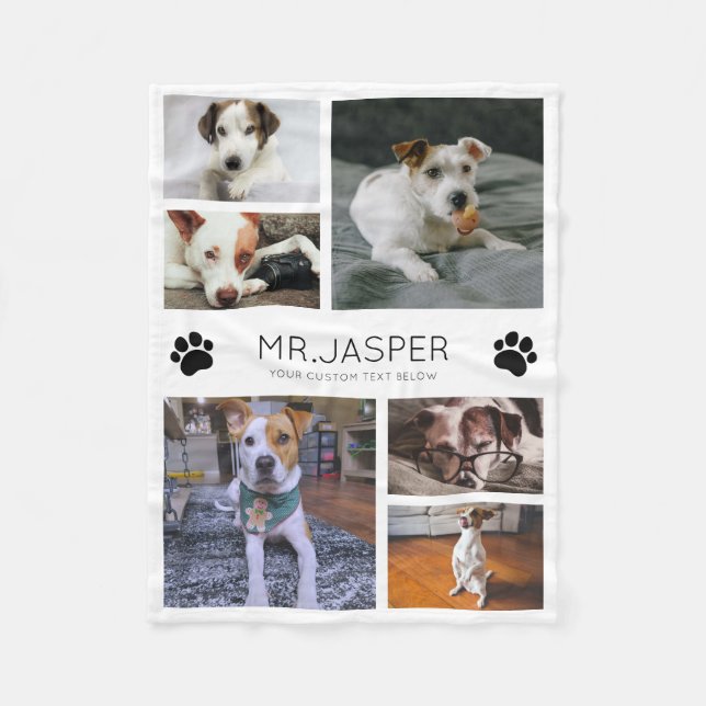 Custom Modern Pet Name Photo Collage Dog Cat Lover Fleece Blanket (Front)