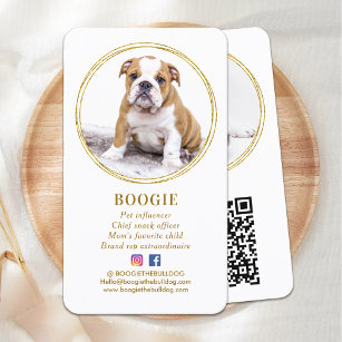 Custom Modern Photo Gold Dog Social Media QR Code Business Card
