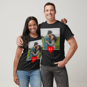 Custom Modern Photo Heart Monogram Initial Couple T-Shirt