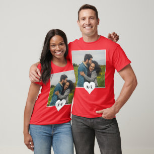 Custom Modern Photo Heart Monogram Initial Couple T-Shirt
