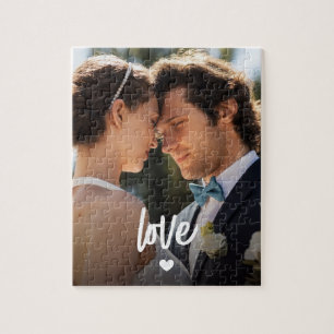Custom Modern Photo Love Script Couple Jigsaw Puzzle