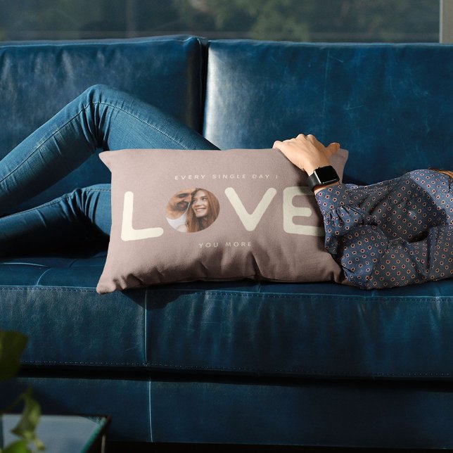 Custom Modern Photo LOVE Valentines Couple Gift Lumbar Cushion (Creator Uploaded)