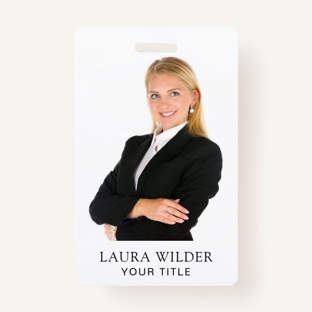 Custom Modern Photo Name Title  ID Badge (Front)