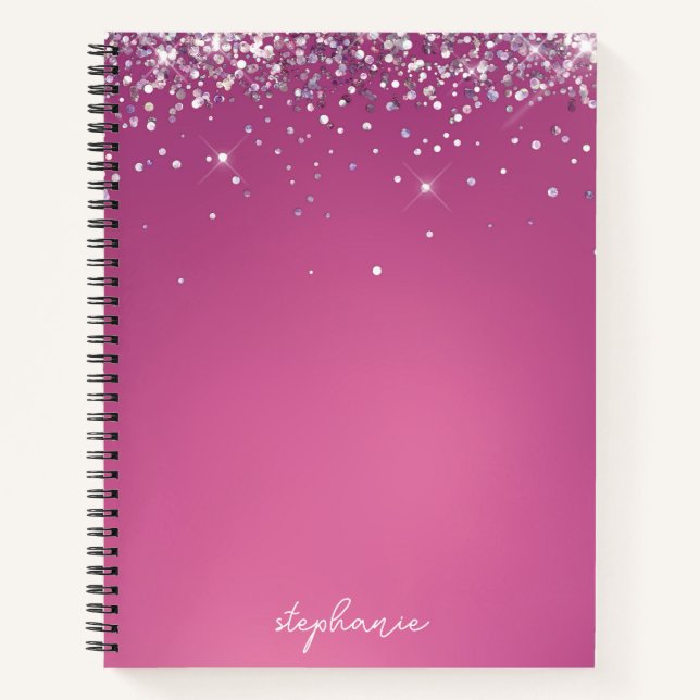 Custom Modern Pink Glitter Name Notebook (Front)