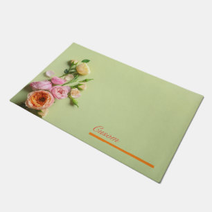 Custom Modern pink & green floral Doormat