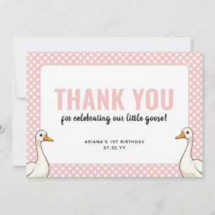 Custom Modern Pink One Silly Goose First Birthday Thank You Card