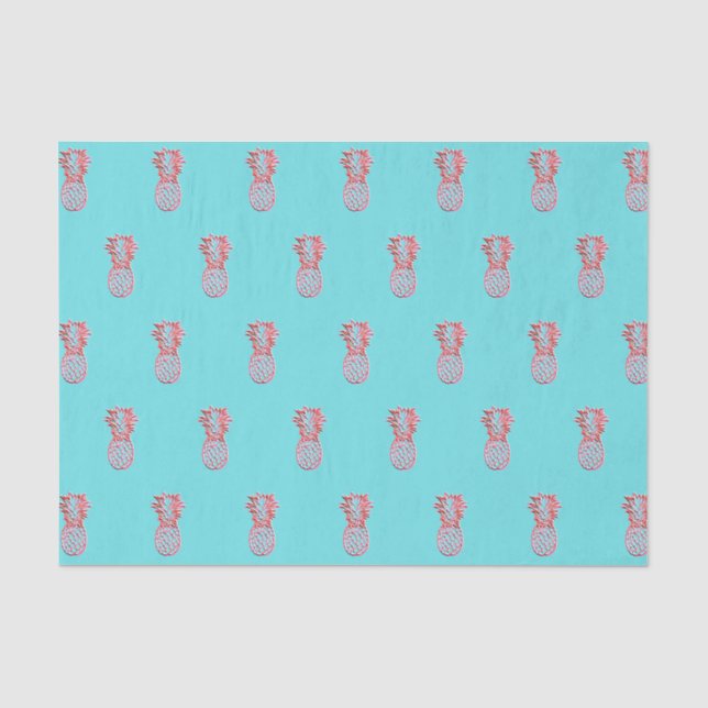 Custom Modern Pink Pineapple Fruit Turqoise Teal Tissue Paper (Front)
