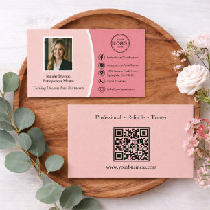 Custom Modern Pink Professional Photo & QR Code Business Card