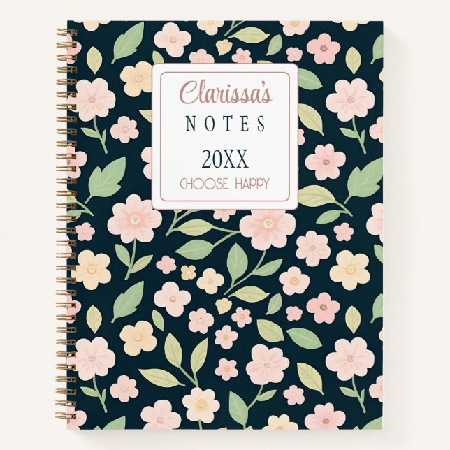 Custom Modern Pink Wildflowers Notebook (Front)
