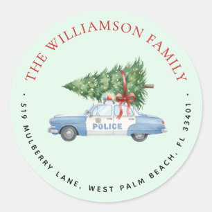 Custom Modern Police Officer Christmas Car Address Classic Round Sticker