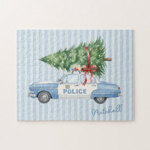 Custom Modern Police Officer Christmas Police Car Jigsaw Puzzle