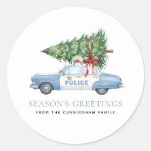 Custom Modern Police Officer Christmas Tree Car Classic Round Sticker