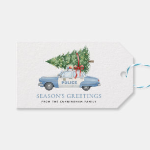 Custom Modern Police Officer Christmas Tree Car Gift Tags
