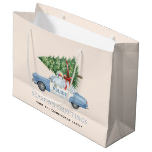 Custom Modern Police Officer Christmas Tree Car Large Gift Bag