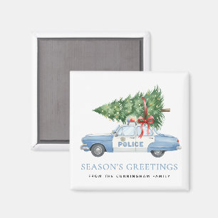 Custom Modern Police Officer Christmas Tree Car Magnet