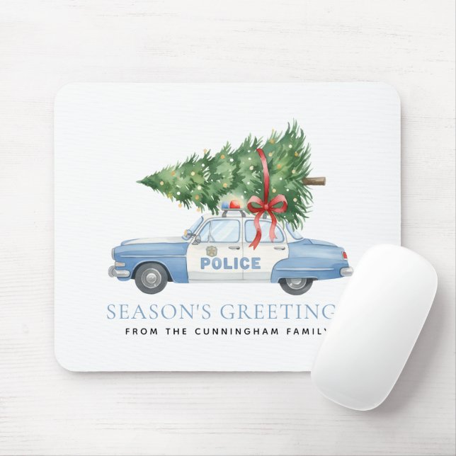 Custom Modern Police Officer Christmas Tree Car Mouse Mat (With Mouse)