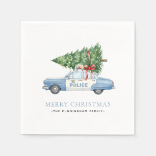 Custom Modern Police Officer Christmas Tree Car Napkin
