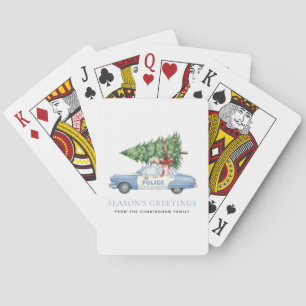 Custom Modern Police Officer Christmas Tree Car Playing Cards