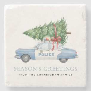 Custom Modern Police Officer Christmas Tree Car Stone Coaster