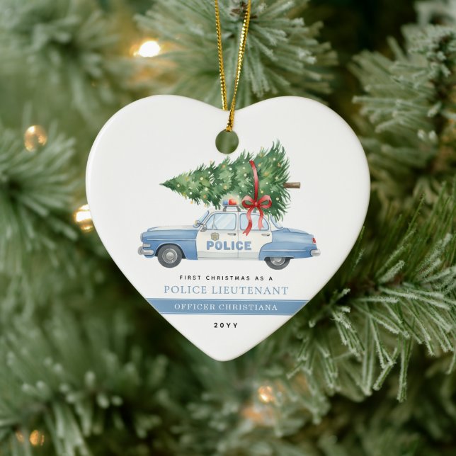 Custom Modern Police Officer First Christmas Ceramic Tree Decoration (Tree)
