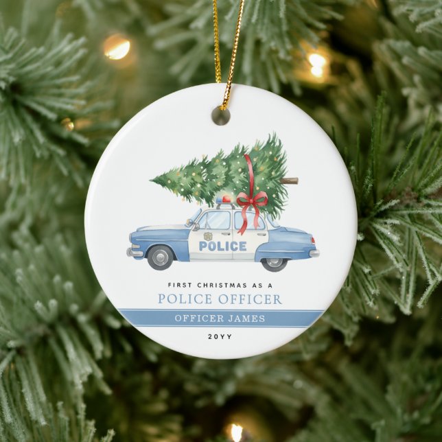 Custom Modern Police Officer First Christmas Ceramic Tree Decoration (Tree)