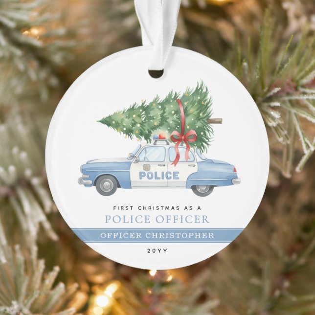 Custom Modern Police Officer First Christmas Ornament (Tree)