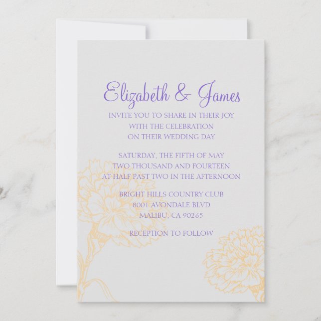 Custom Modern Purple and Gold Wedding Invitations (Front)