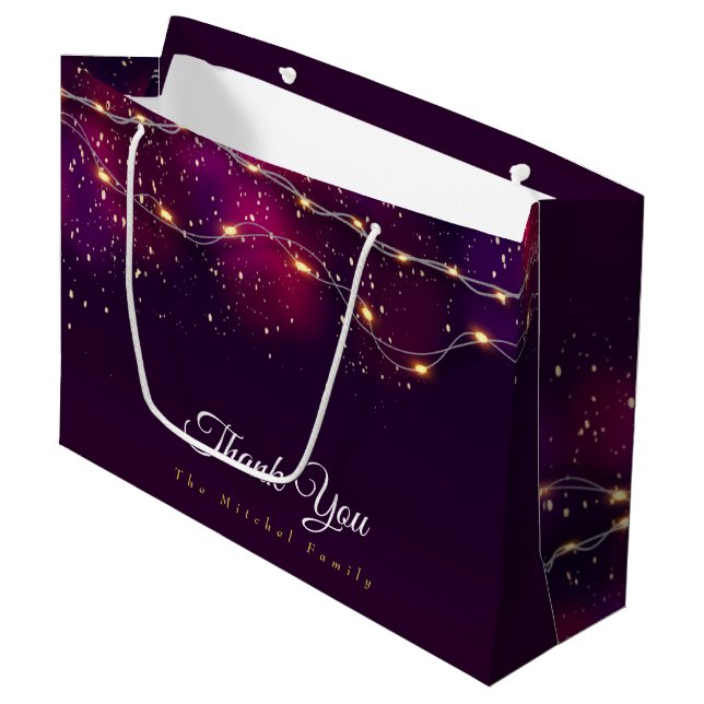 Custom modern Purple gold Thank you Christmas gift Large Gift Bag (Front Angled)