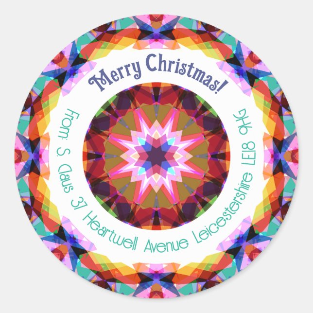 Custom Modern Purple Merry Christmas Star Address Classic Round Sticker (Front)