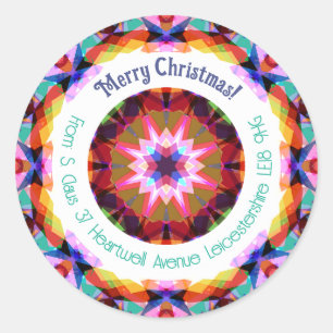 Custom Modern Purple Merry Christmas Star Address Classic Round Sticker