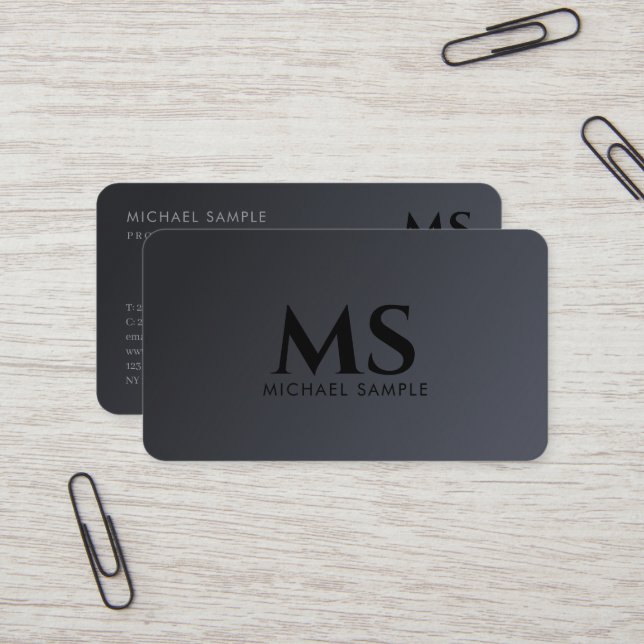 Custom Modern QR Code Elegant Black Monogram Business Card (Front/Back In Situ)