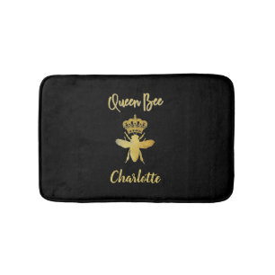 Custom Modern QUEEN BEE Gold & Black Memory Foam Bath Mat