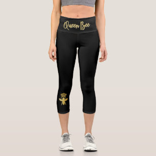 Custom Modern QUEEN BEE Gold & Black Yoga Women  Capri Leggings