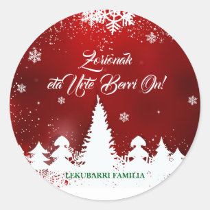 Custom, modern red Basque Navidad Christmas design Classic Round Sticker