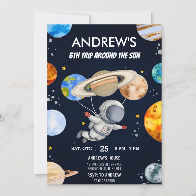 Custom Modern Rocket Ship Outer Space Birthday Invitation (Front)