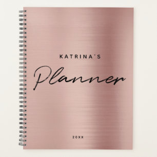 Custom Modern Rose Pink Gold Minimalist Script Planner