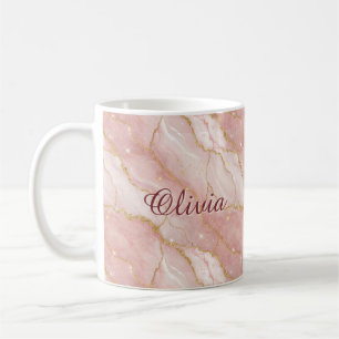 Custom Modern Rose Quartz Marble Gold Glitter Coffee Mug