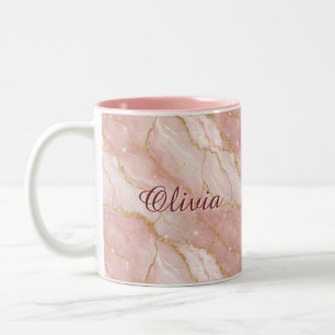 Custom Modern Rose Quartz Marble Gold Glitter Two-Tone Coffee Mug